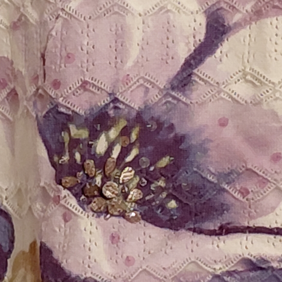 Alfred Dunner Women's Short Sleeve Floral Top - White and Purple - Picture 2 of 4